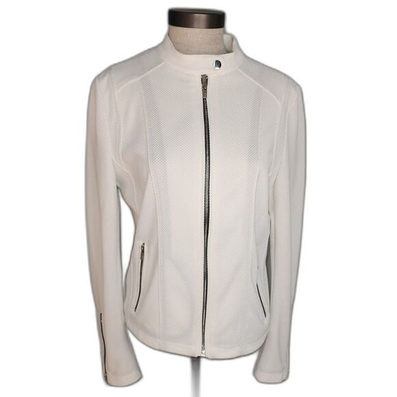 Black Rivet White Textured Zipper Jacket Size M - Picture 1 of 6
